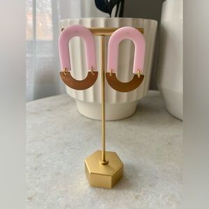 Pink matte acrylic and brass earrings